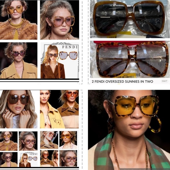 2 FENDI RUNWAY OVERSIZED SUNGLASSES IN 2 SHADES WORN ON CELEBS, ARIANA & KHLOE - Picture 13 of 16